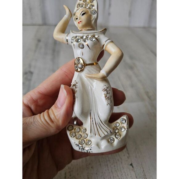Lefton geisha dancing lady headdress queen statue vintage rhinestone figurine Ja - Picture 7 of 8